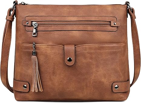 large women’s crossbody bag – stylish leather shoulder purse with multiple pockets, spacious and lightweight everyday handbag